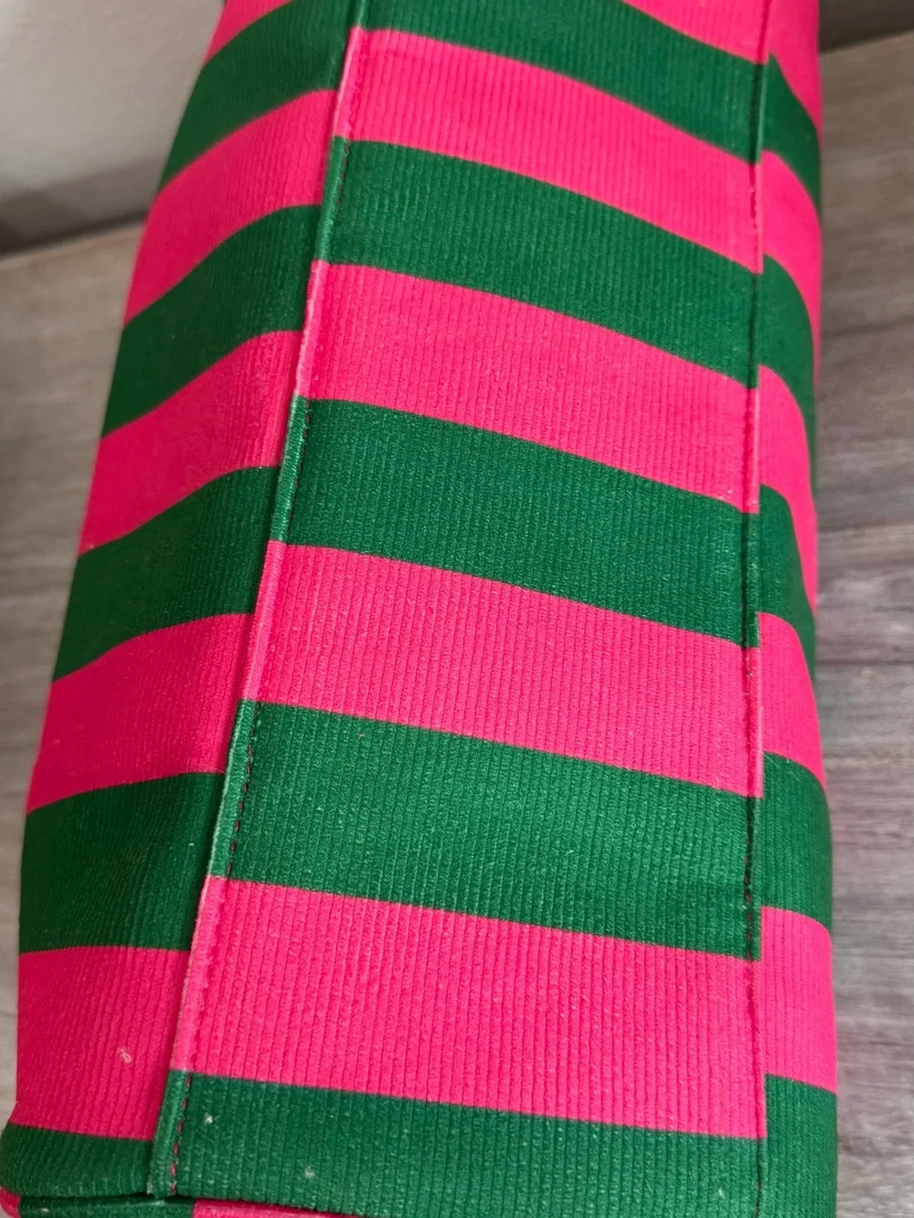 Hot Pink Green Striped Zip Large Handle Canvas Cosmetic Bag Tote Case Pocket